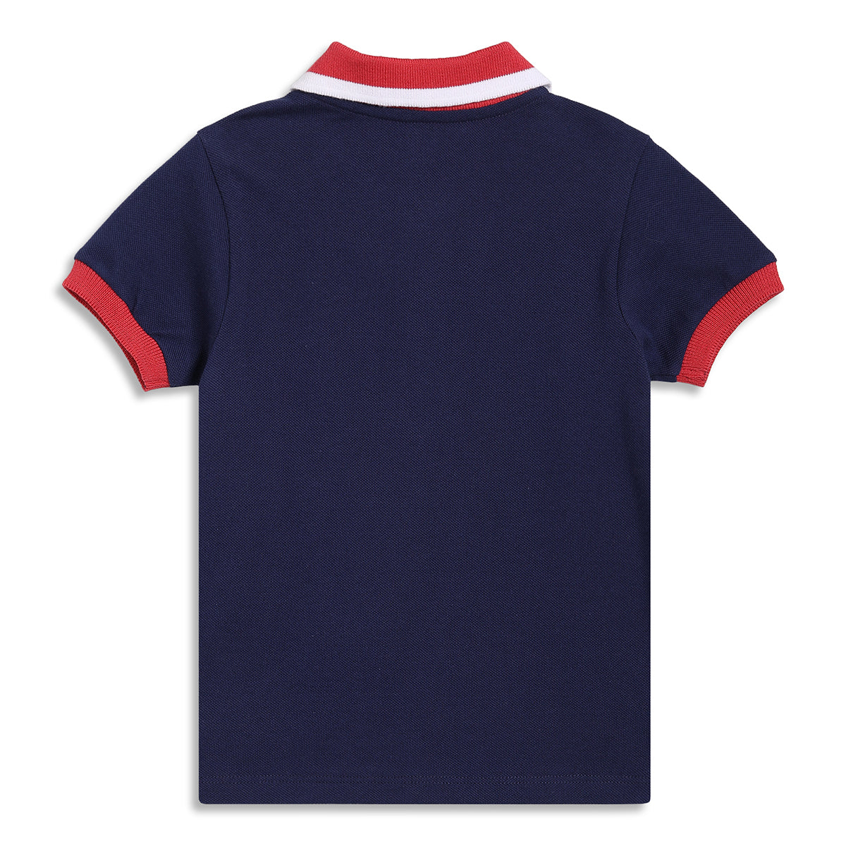 Baby Boys Solid Polo T-Shirt with Contrast Collar, Navy Blue, Red and White