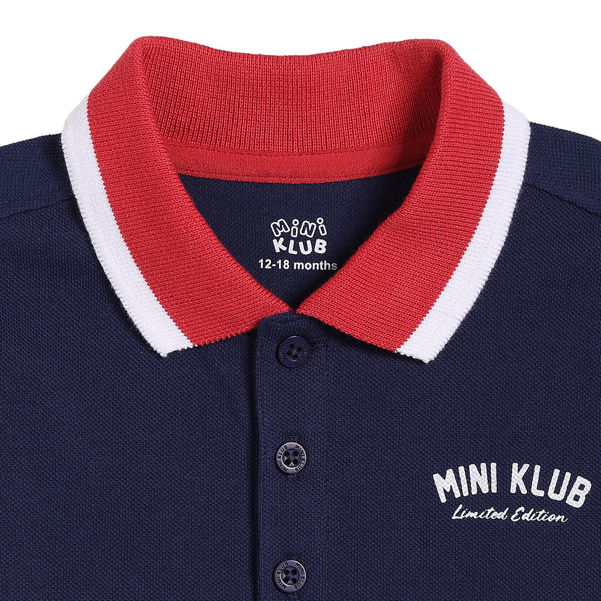 Baby Boys Solid Polo T-Shirt with Contrast Collar, Navy Blue, Red and White