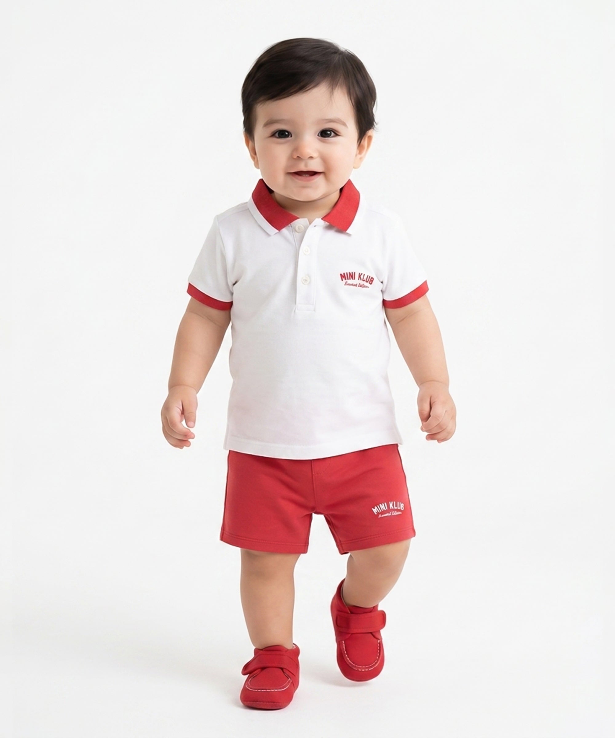 Baby Boys Solid Polo T-Shirt, White and Red