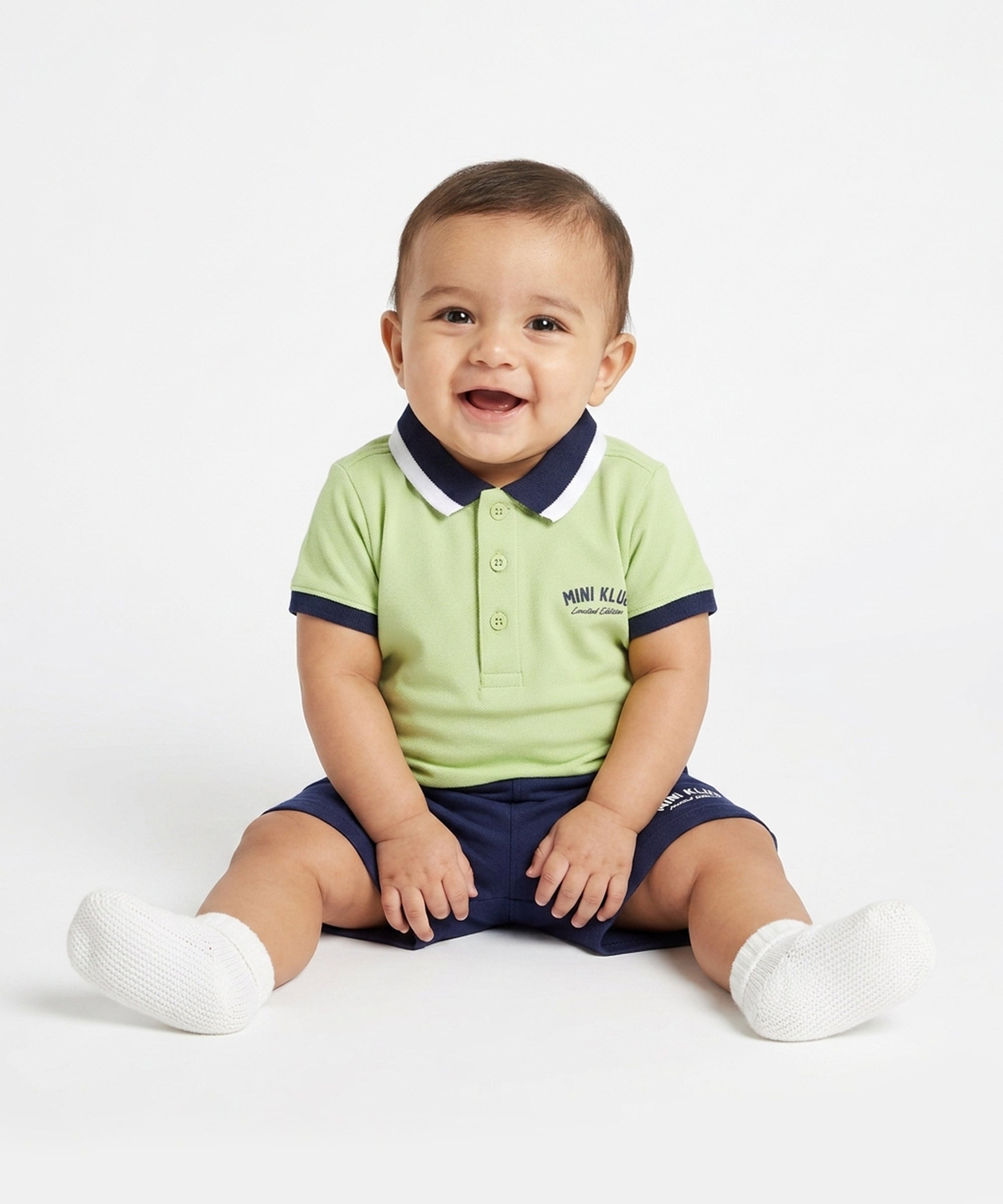 Baby Boys Solid Polo T-Shirt, Light Green and Navy Blue