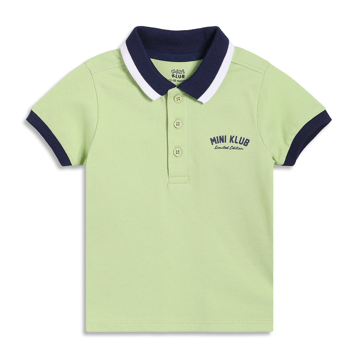 Baby Boys Solid Polo T-Shirt, Light Green and Navy Blue