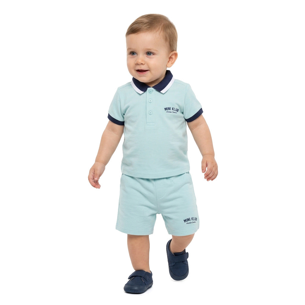 Baby Boys Solid Polo T-Shirt, Light Blue and Navy Blue