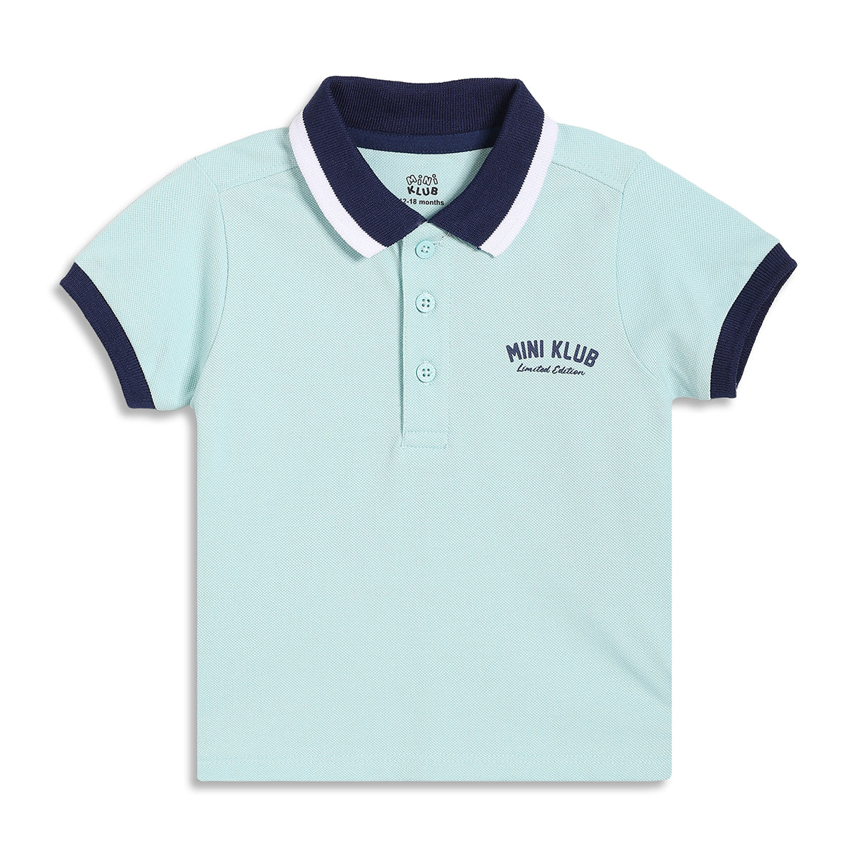 Baby Boys Solid Polo T-Shirt, Light Blue and Navy Blue