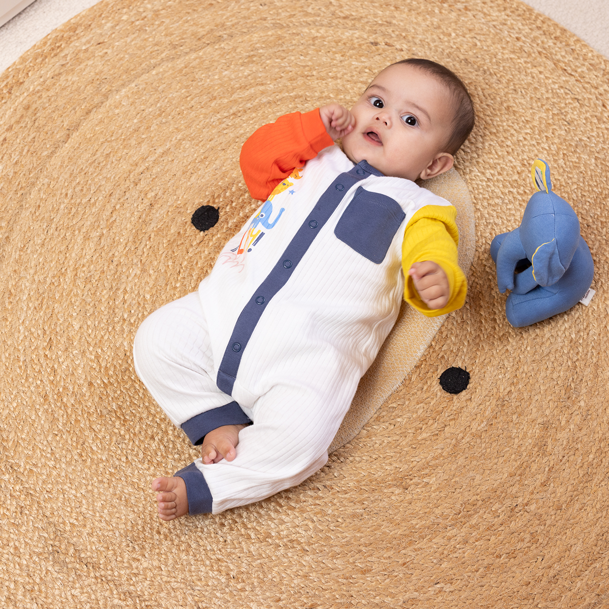 Baby Boys “You Play” Printed Romper with Contrast Sleeves, Multicolour