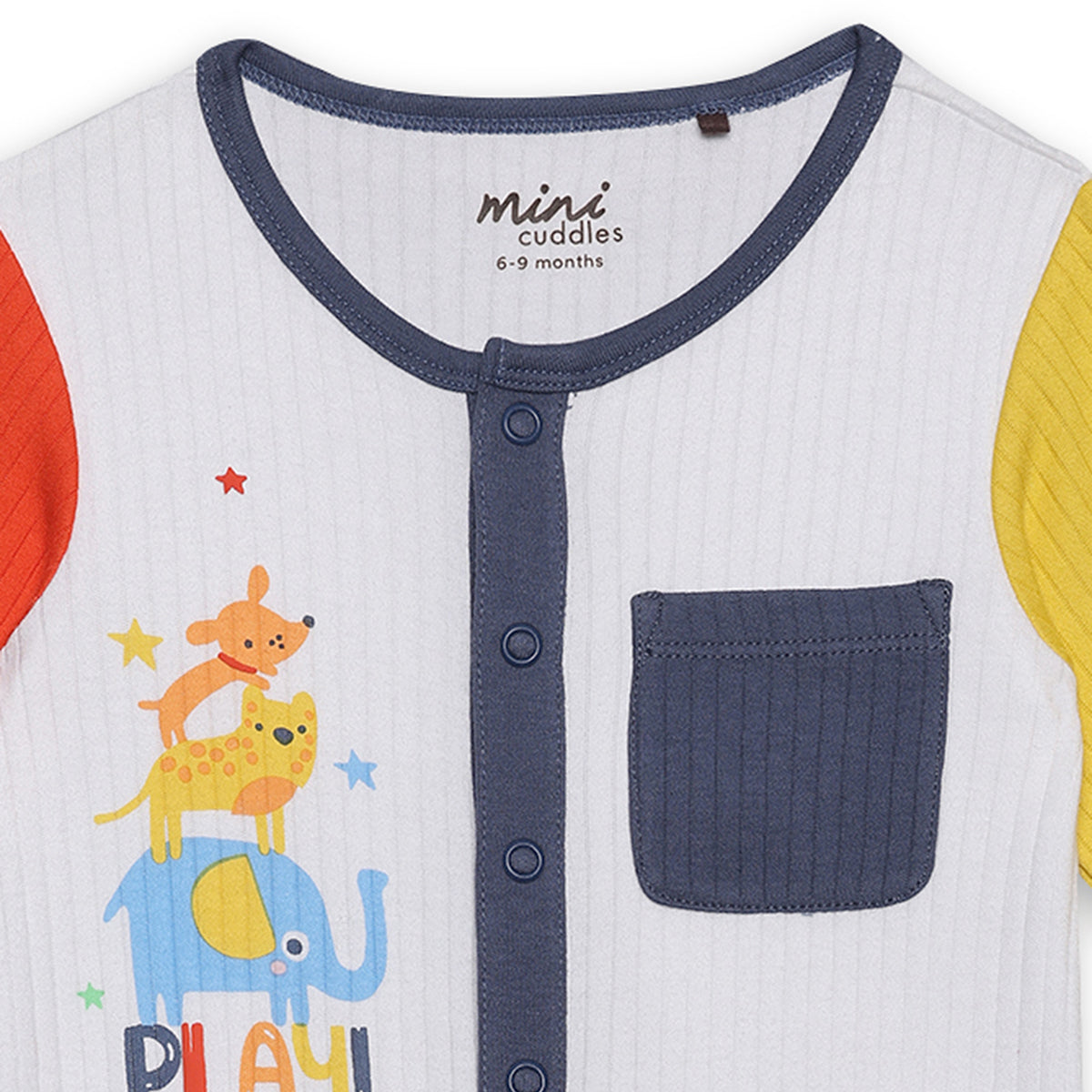 Baby Boys “You Play” Printed Romper with Contrast Sleeves, Multicolour