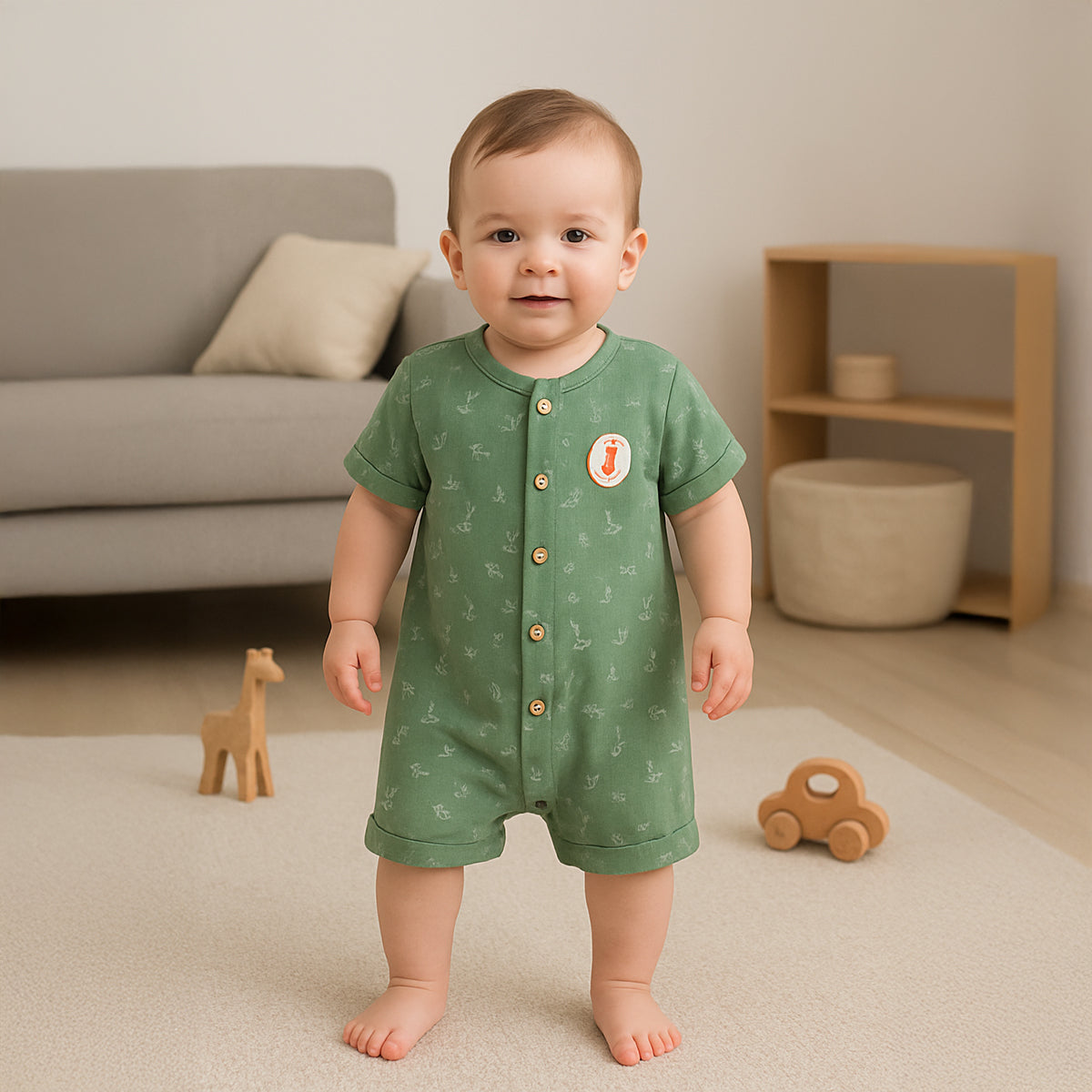 Baby Boys Dinosaur Print Romper, Green