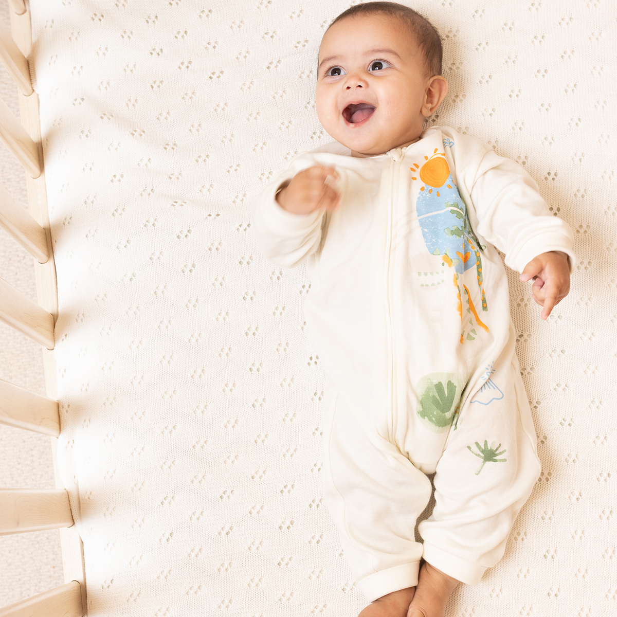 Baby Boys Dinosaur Print Sleepsuit, Off White