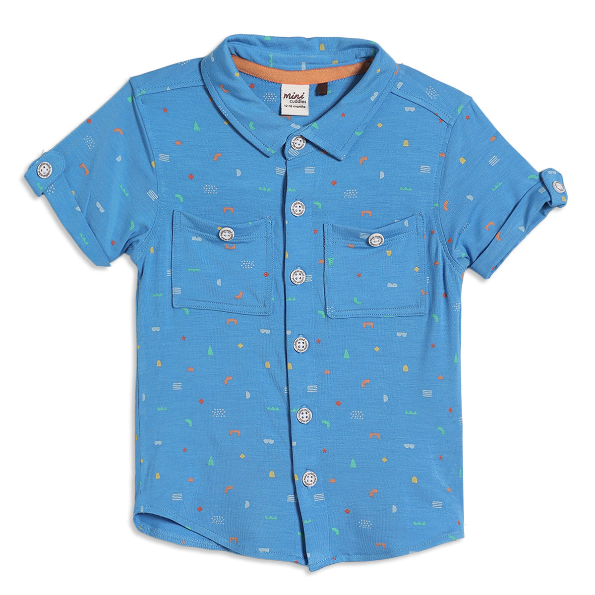 Baby Boys Printed Shirt with Chest Pockets, Blue