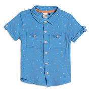 Baby Boys Printed Shirt with Chest Pockets, Blue