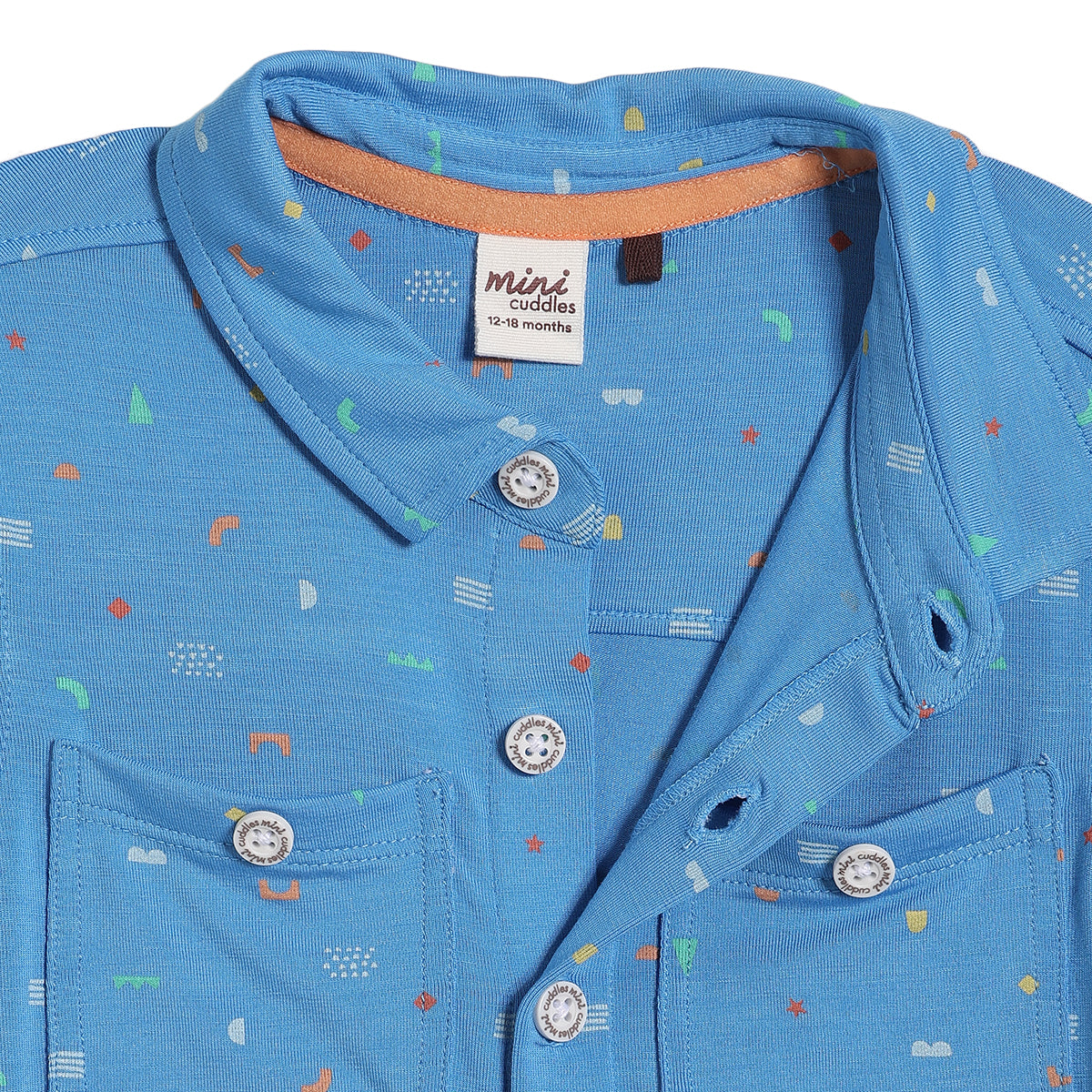 Baby Boys Printed Shirt with Chest Pockets, Blue