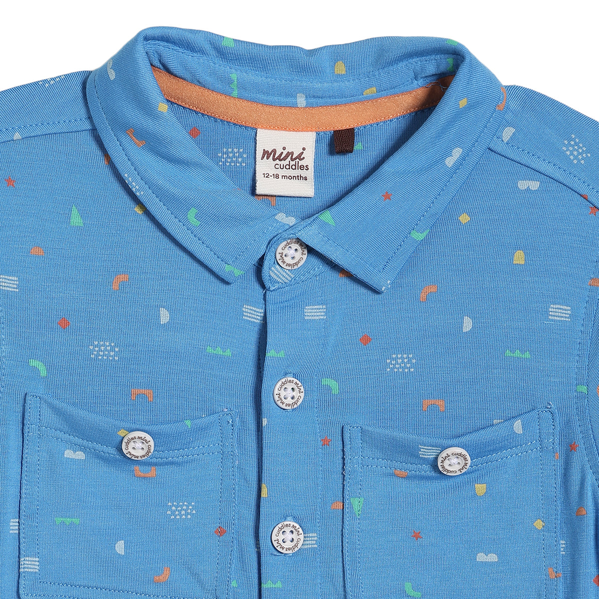 Baby Boys Printed Shirt with Chest Pockets, Blue