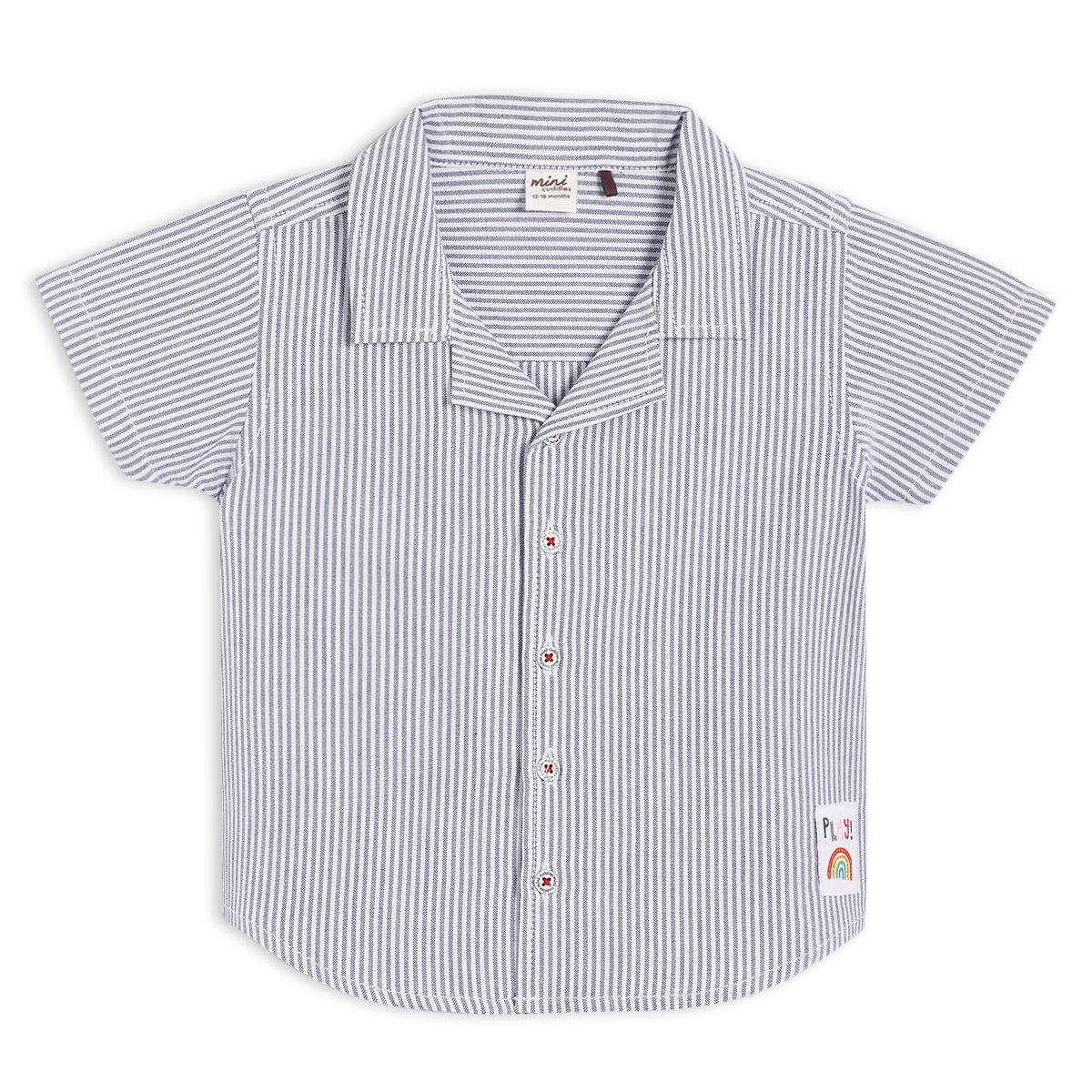 Baby Boys Striped Collared Shirt with Button Closure – Blue & White