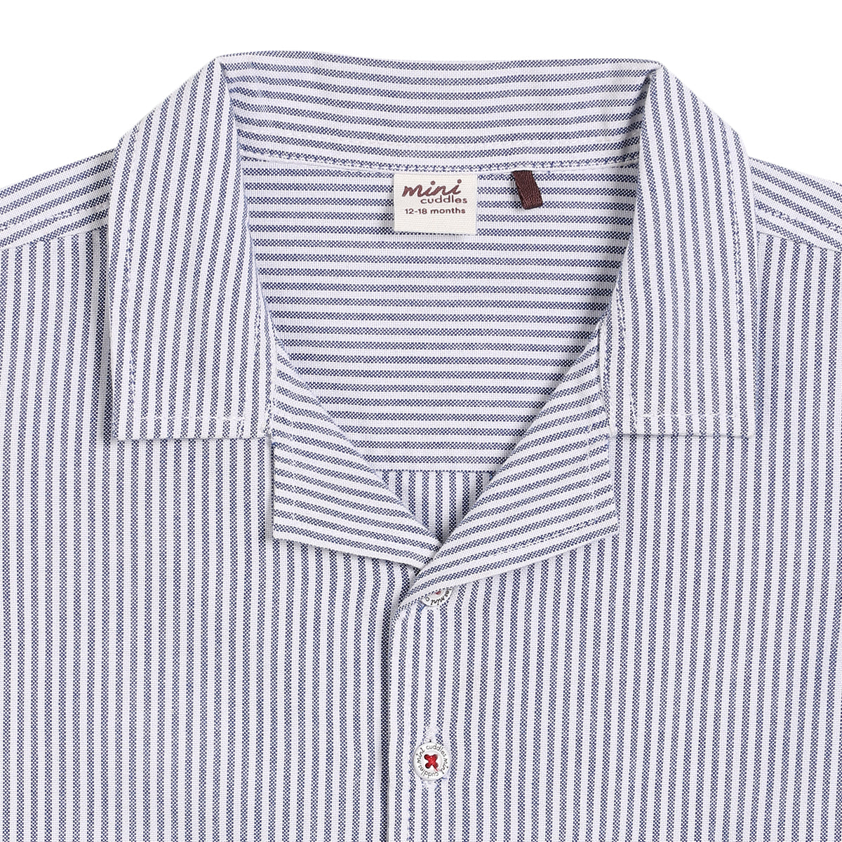 Baby Boys Striped Collared Shirt with Button Closure – Blue & White