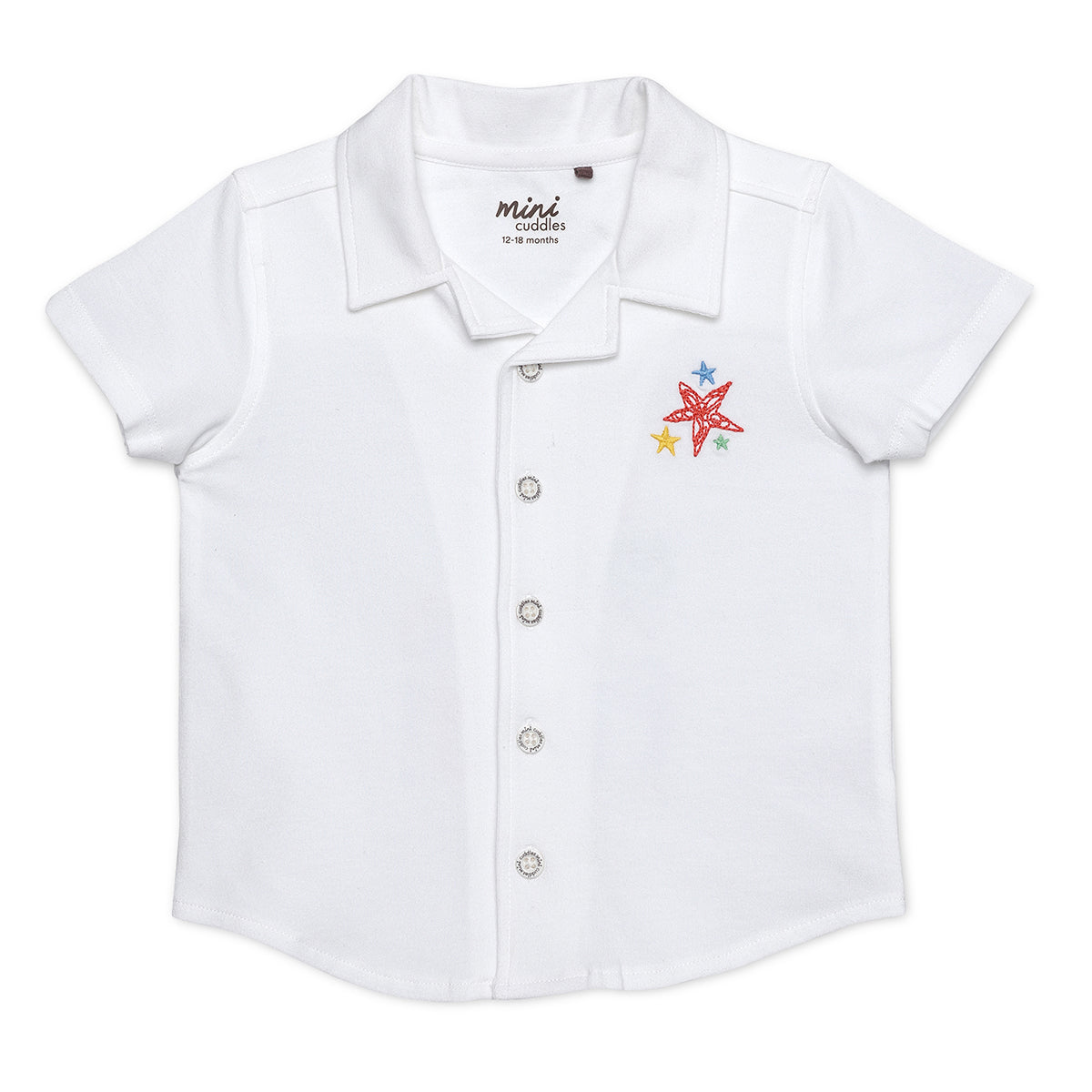 Baby Boys Solid Shirt with Star Embroidery, White