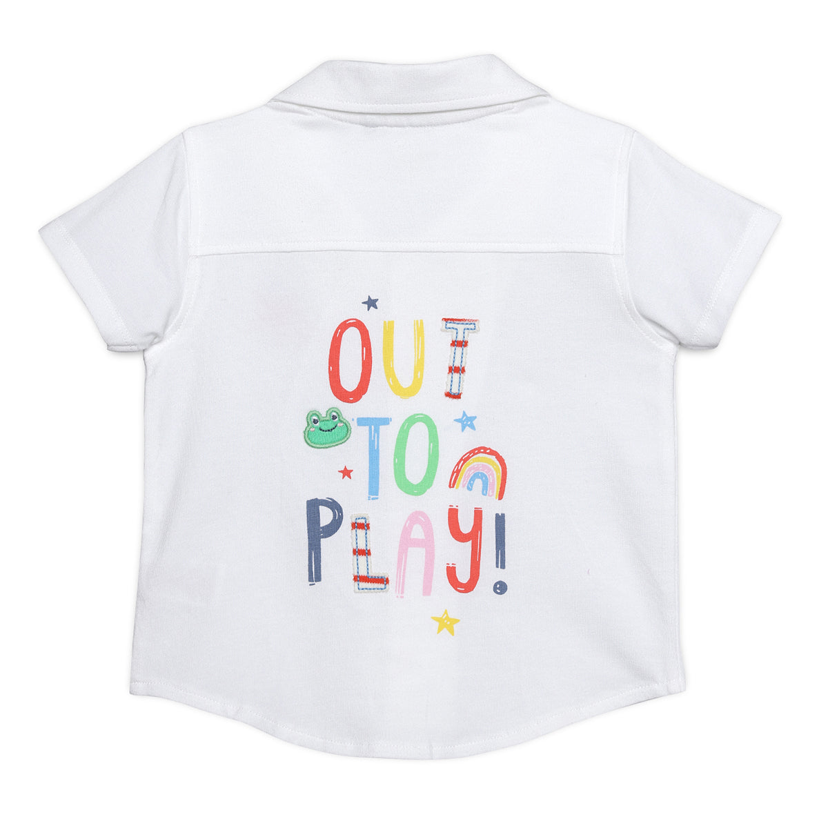 Baby Boys Solid Shirt with Star Embroidery, White
