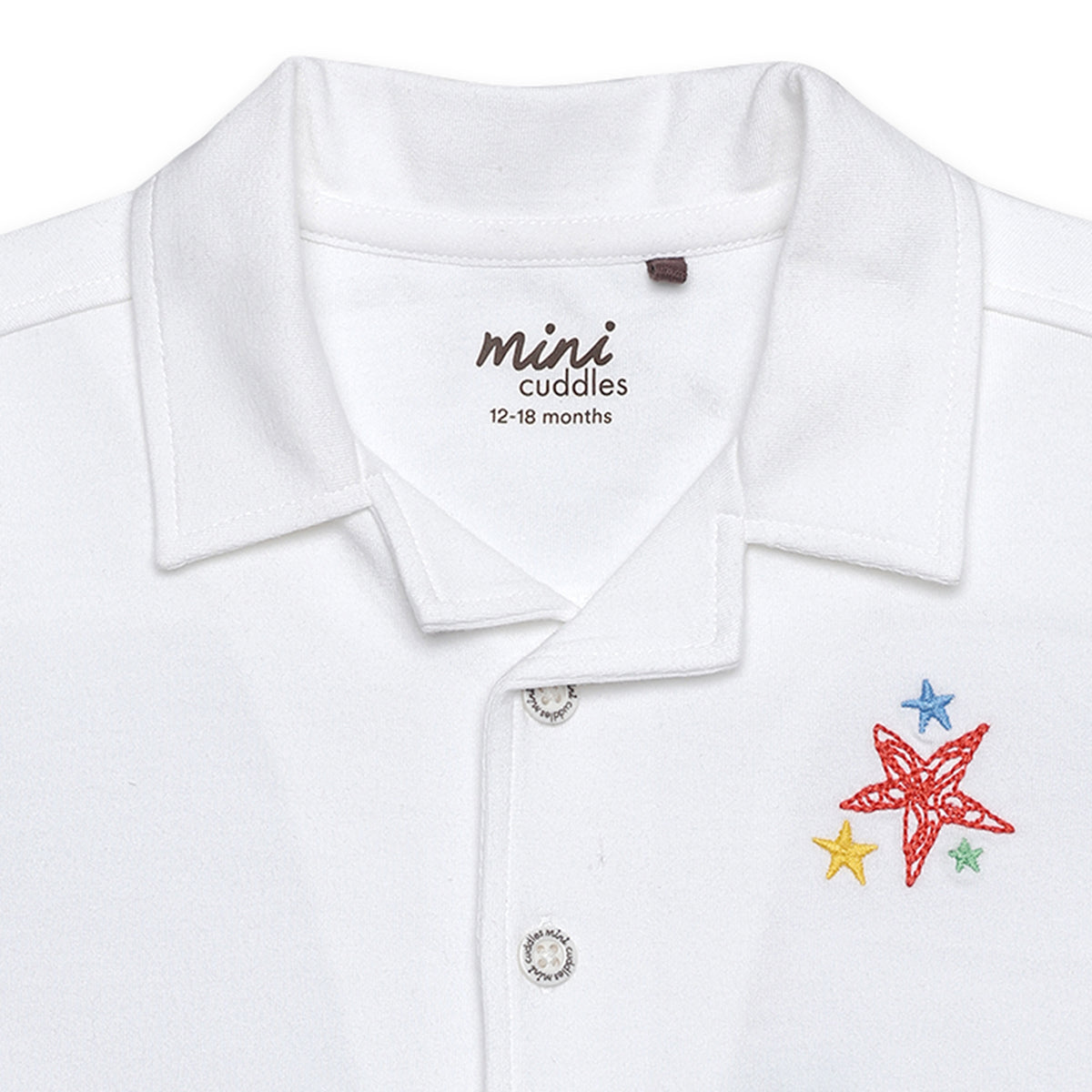 Baby Boys Solid Shirt with Star Embroidery, White