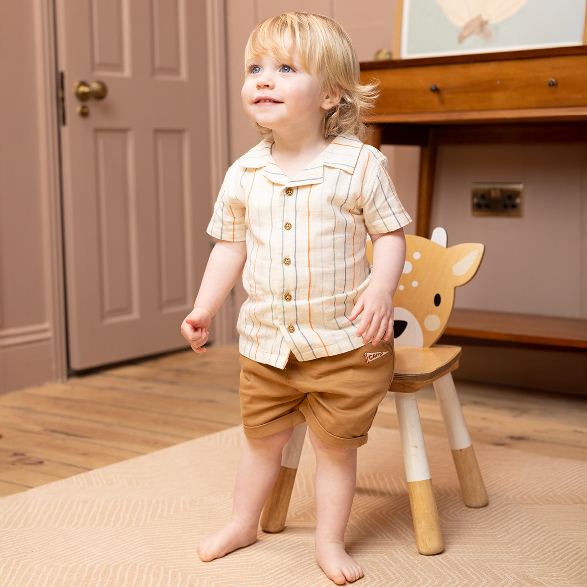 Baby Boys Solid Pull-On Shorts with Appliqué Detail – Brown