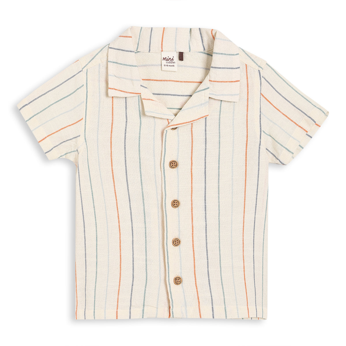 Baby Boys Striped Short Sleeve Shirt with Button Front – Cream