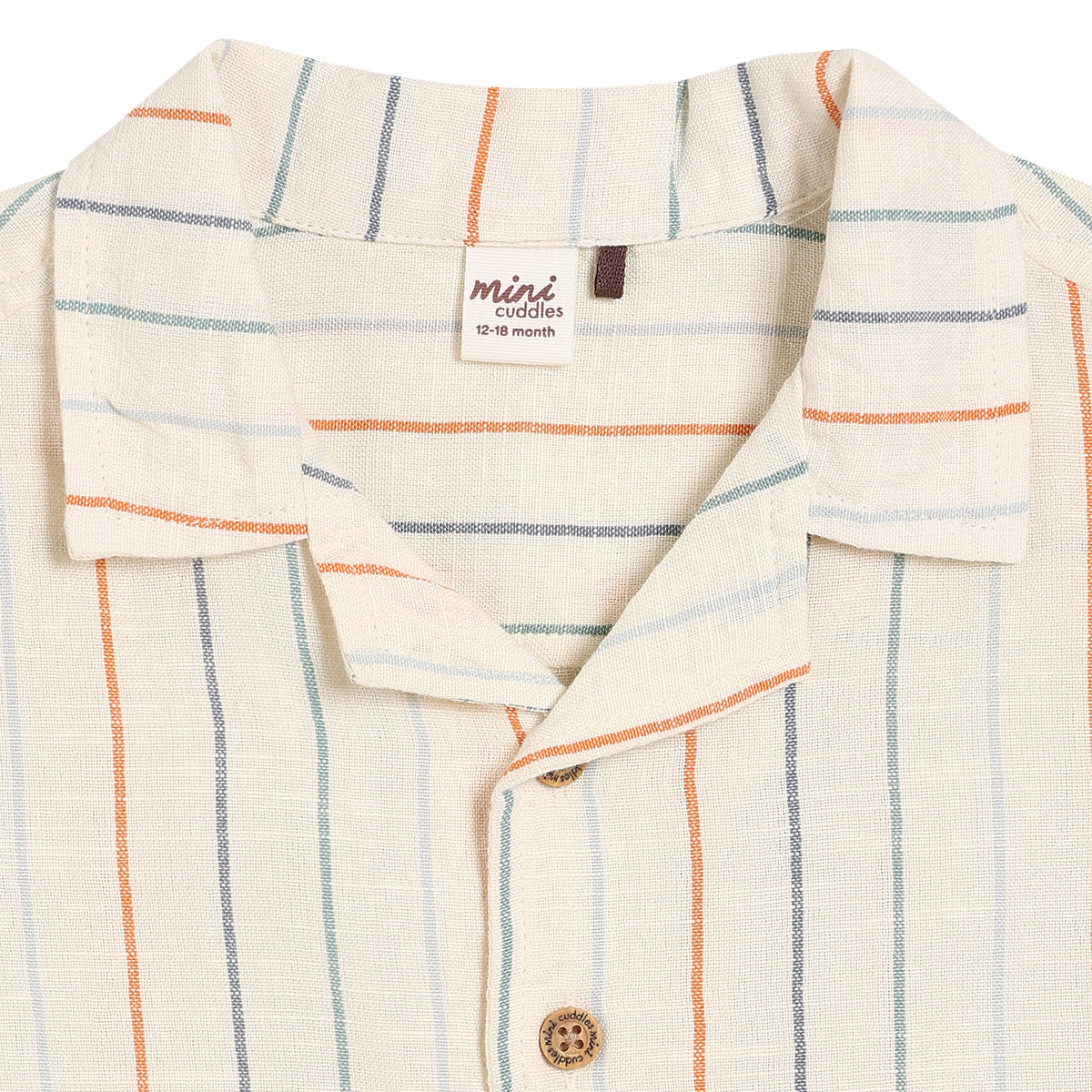 Baby Boys Striped Short Sleeve Shirt with Button Front – Cream