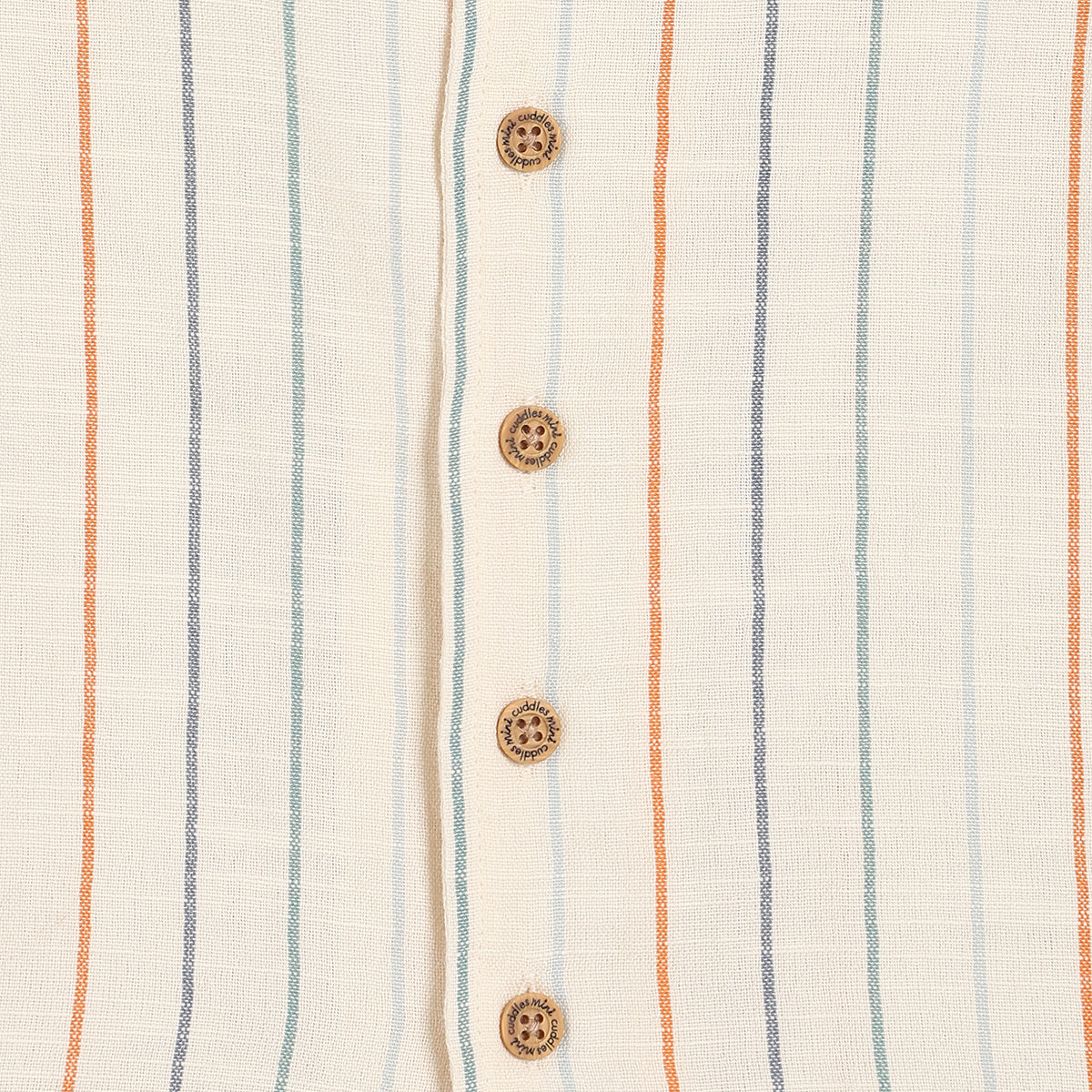 Baby Boys Striped Short Sleeve Shirt with Button Front – Cream