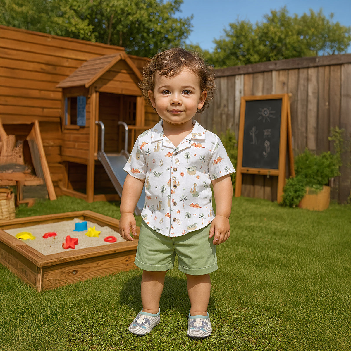 Baby Boys All-Over Dinosaur Printed Shirt, Multicolour