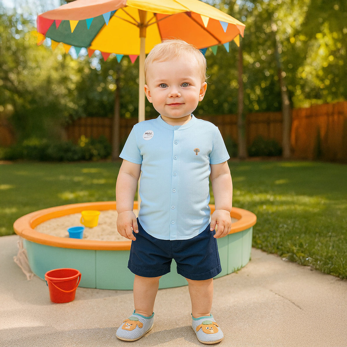 Baby Boys Dinosaur Print Waffle Knit Shirt, Blue