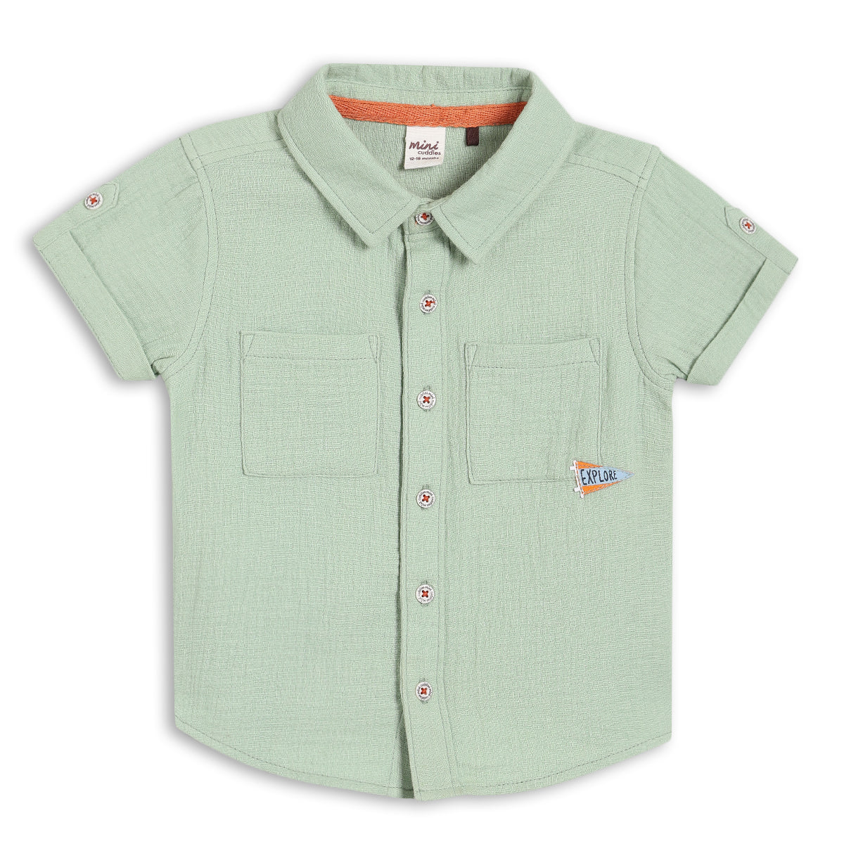 Baby Boys Solid Short Sleeve Shirt with Applique Detail – Mint Green