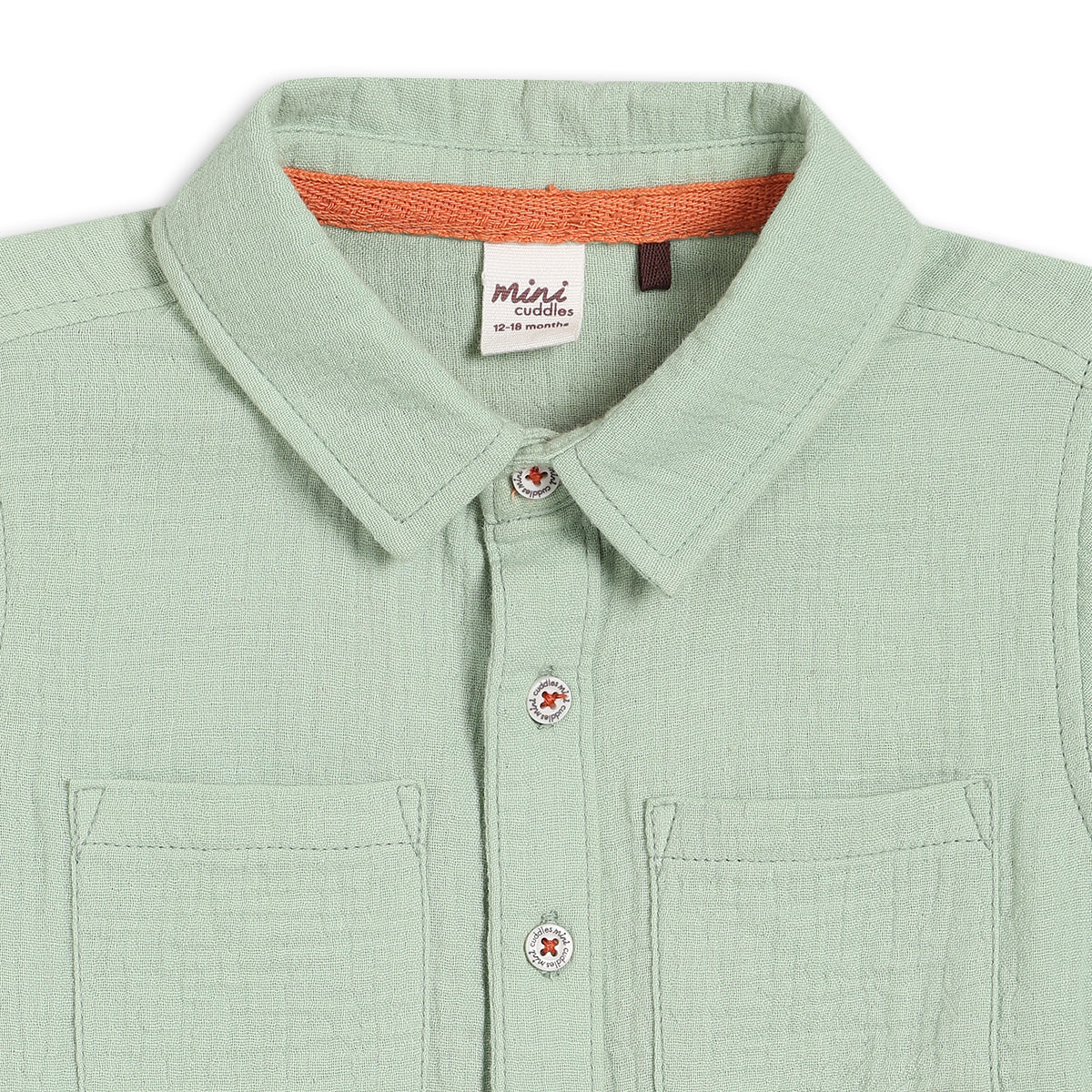 Baby Boys Solid Short Sleeve Shirt with Applique Detail – Mint Green