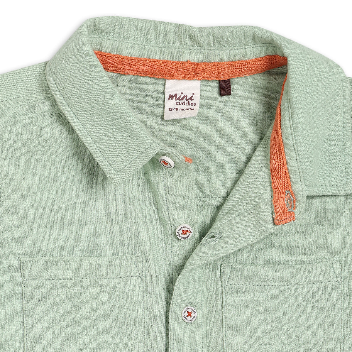 Baby Boys Solid Short Sleeve Shirt with Applique Detail – Mint Green