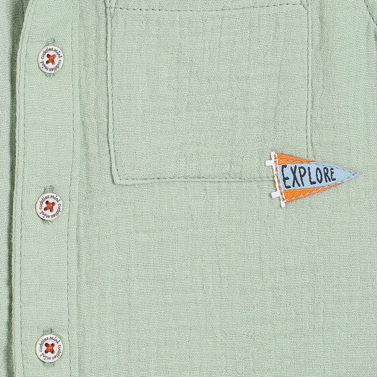 Baby Boys Solid Short Sleeve Shirt with Applique Detail – Mint Green