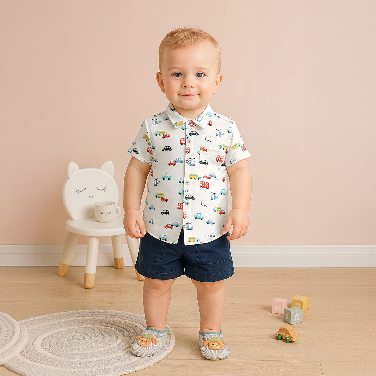 Baby Boys All-Over Vehicle Printed Shirt, Multicolour