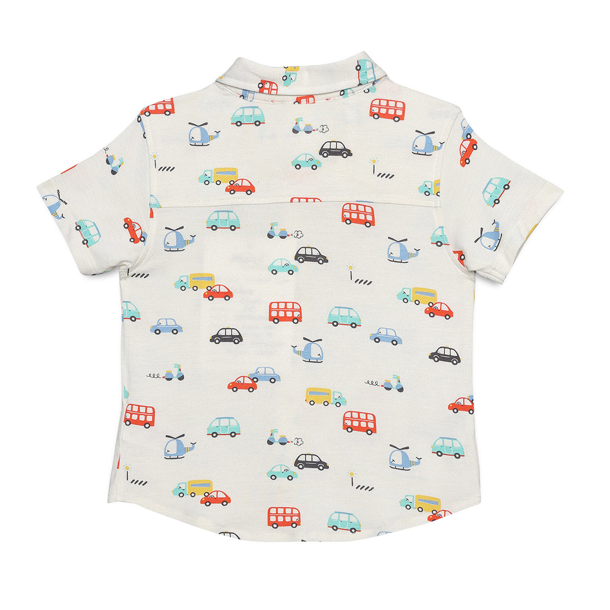 Baby Boys All-Over Vehicle Printed Shirt, White