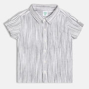 Baby Boys Striped Shirt, White and Grey