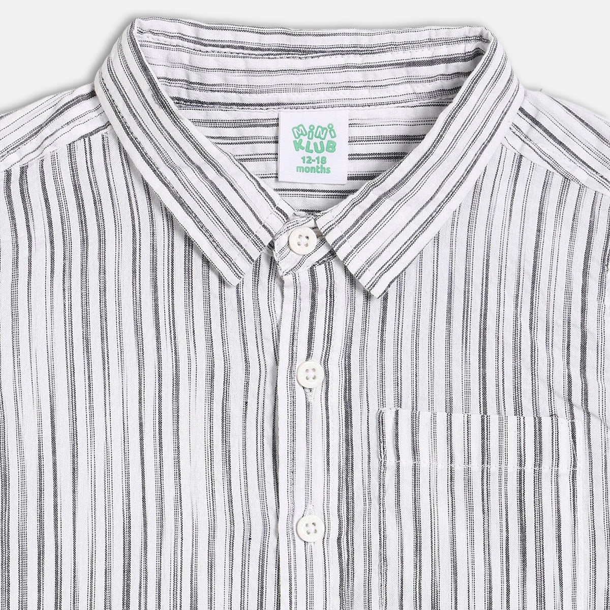Baby Boys Striped Shirt, White and Grey