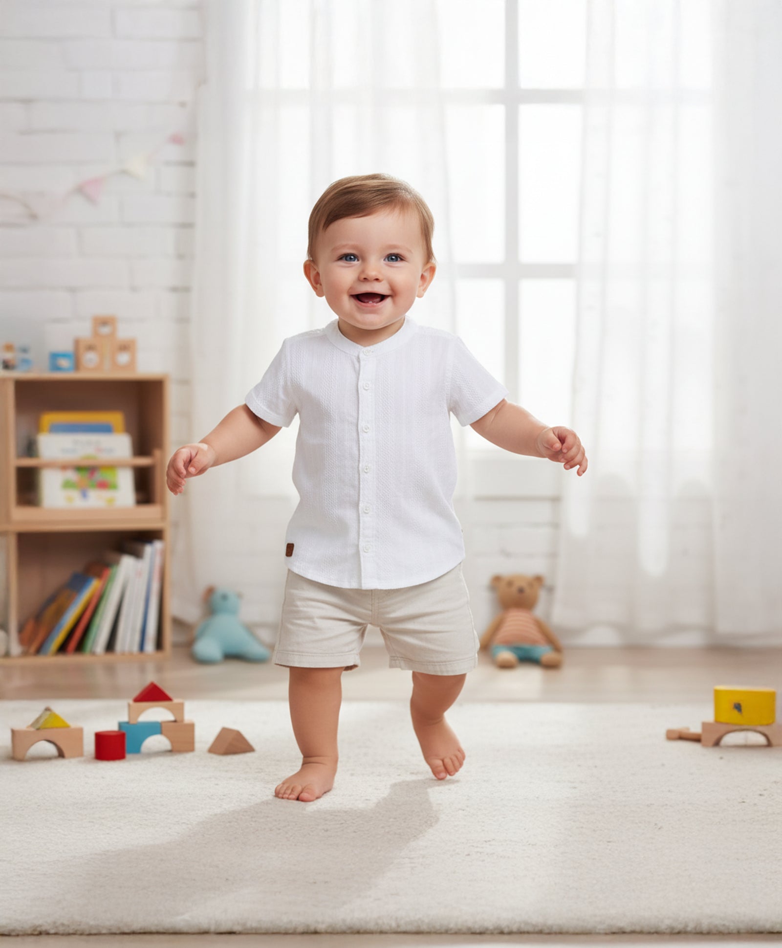 Baby Boys Solid Textured Shirt, White