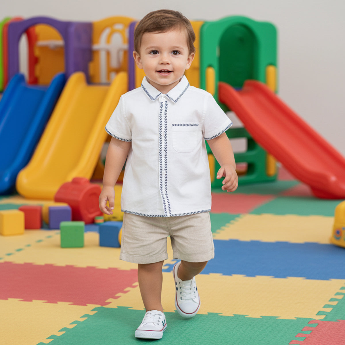 Baby Boys Woven Shirt With Collar Neck, White