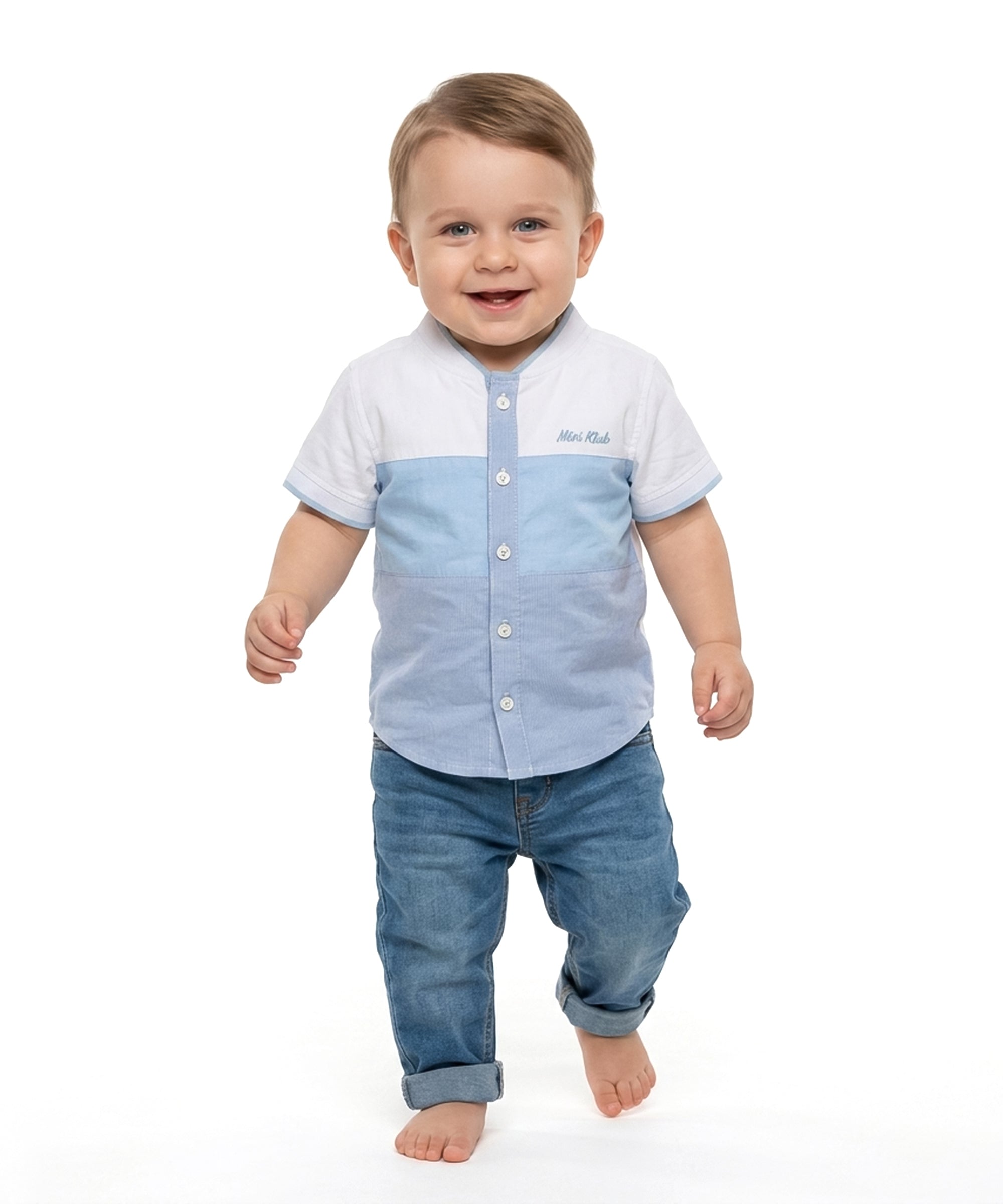 Baby Boys Colourblocked Shirt, White and Light Blue