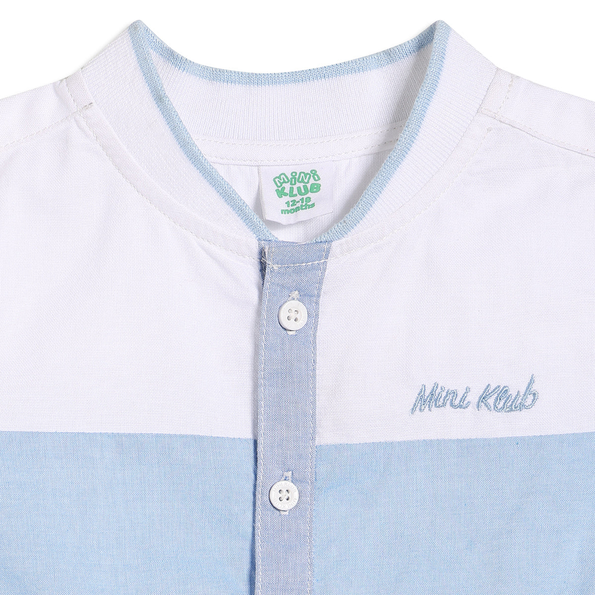 Baby Boys Colourblocked Shirt, White and Light Blue