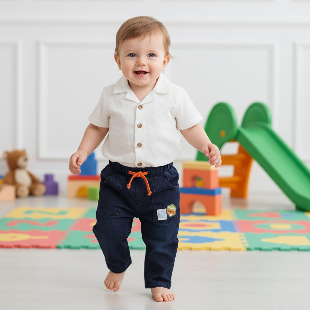 Baby Boys Textured Solid Shirt, White