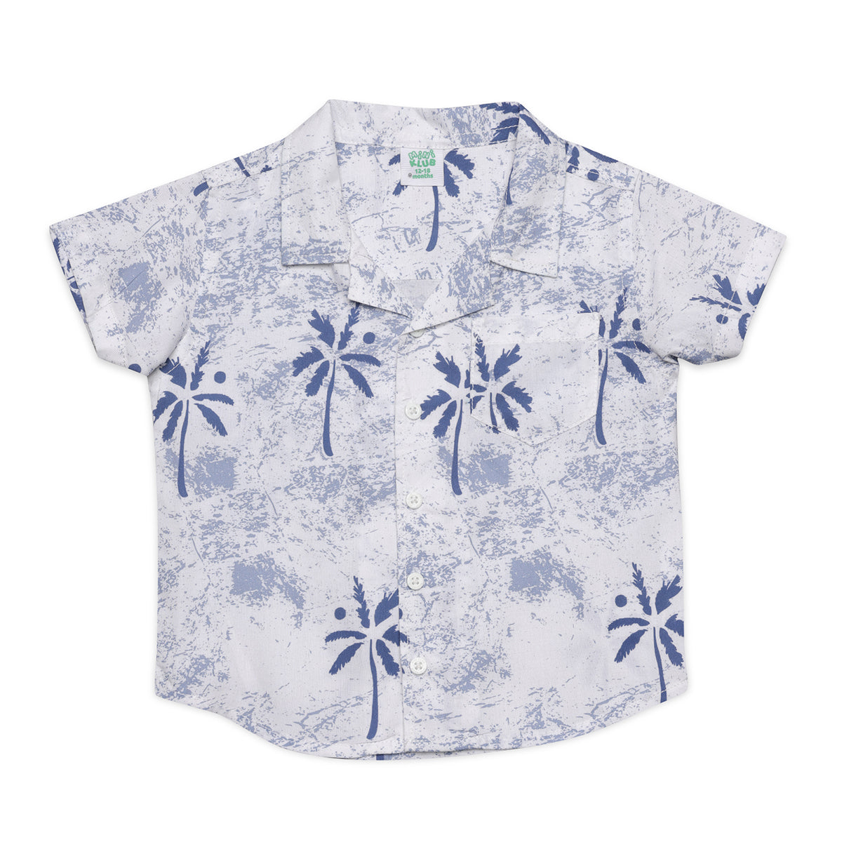 Baby Boys All Over Palm Print Shirt, White and Blue