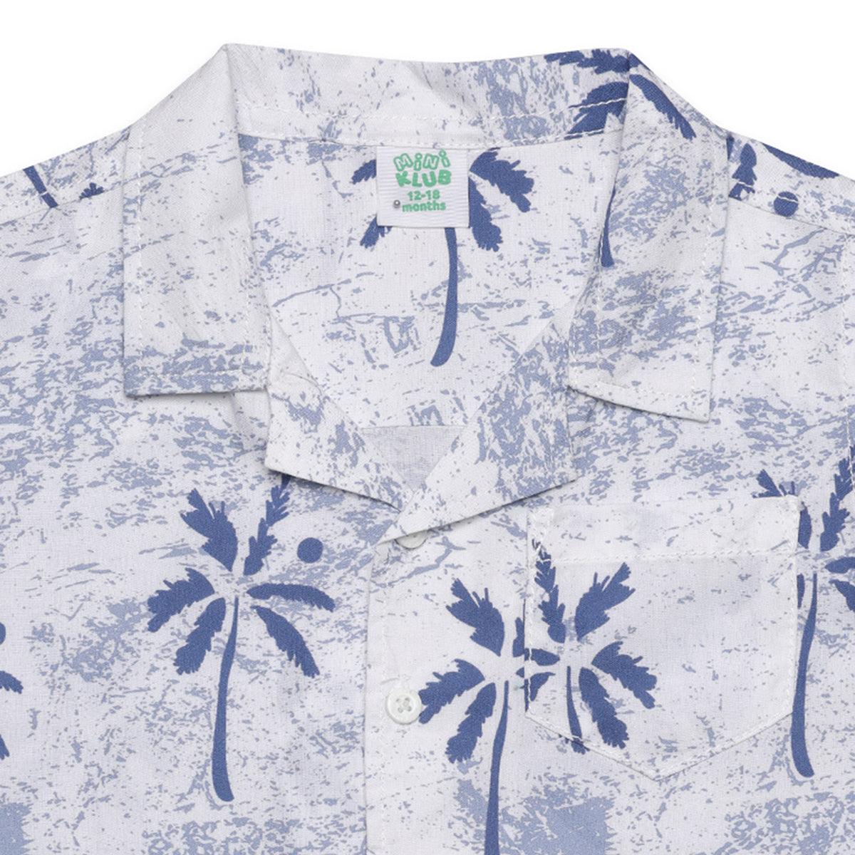 Baby Boys All Over Palm Print Shirt, White and Blue