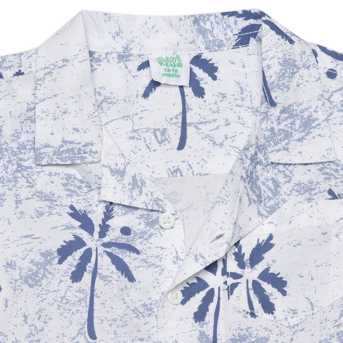 Baby Boys All Over Palm Print Shirt, White and Blue