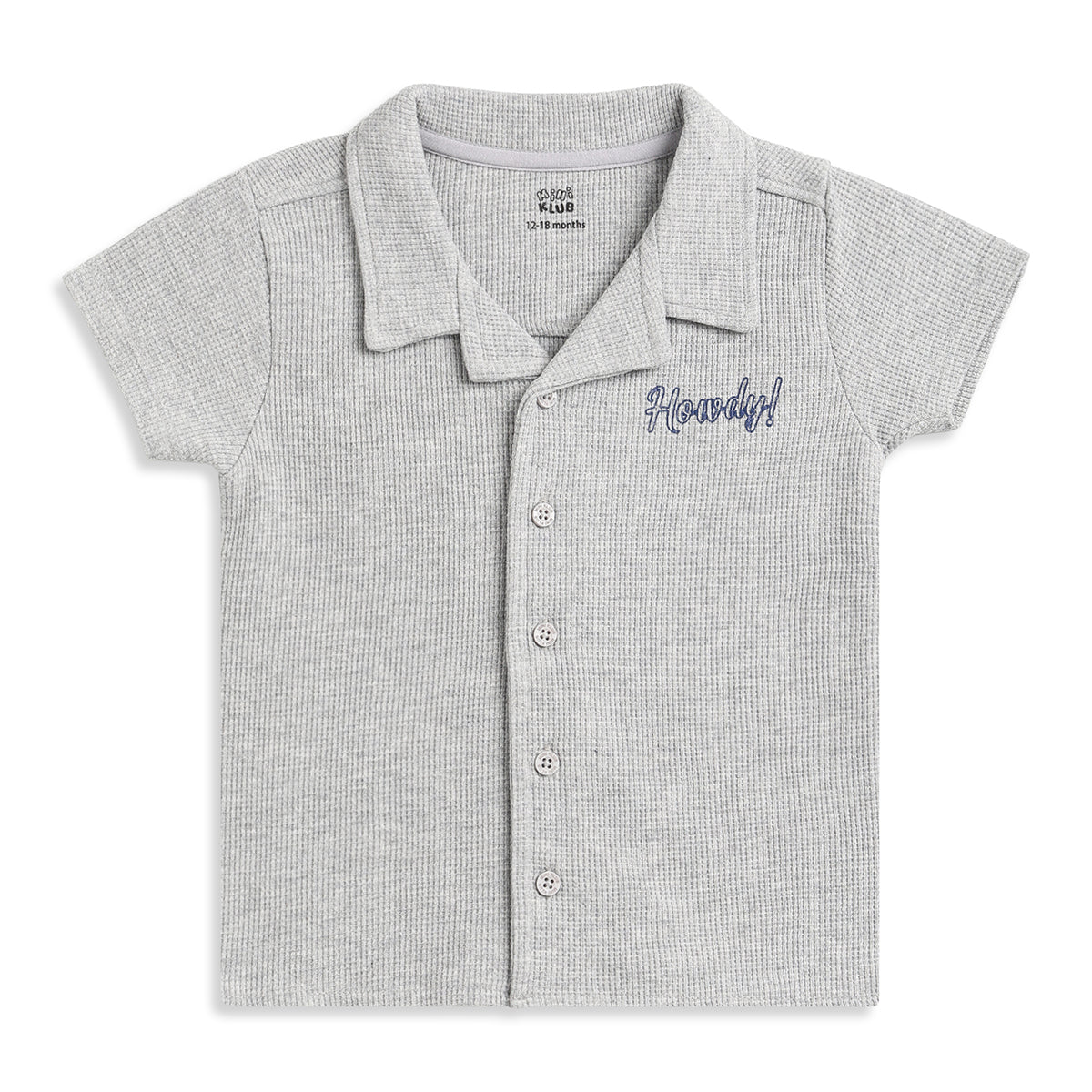 Baby Boys Grey Textured Cotton Casual Shirt Regular Fit Half Sleeves Kids Shirt