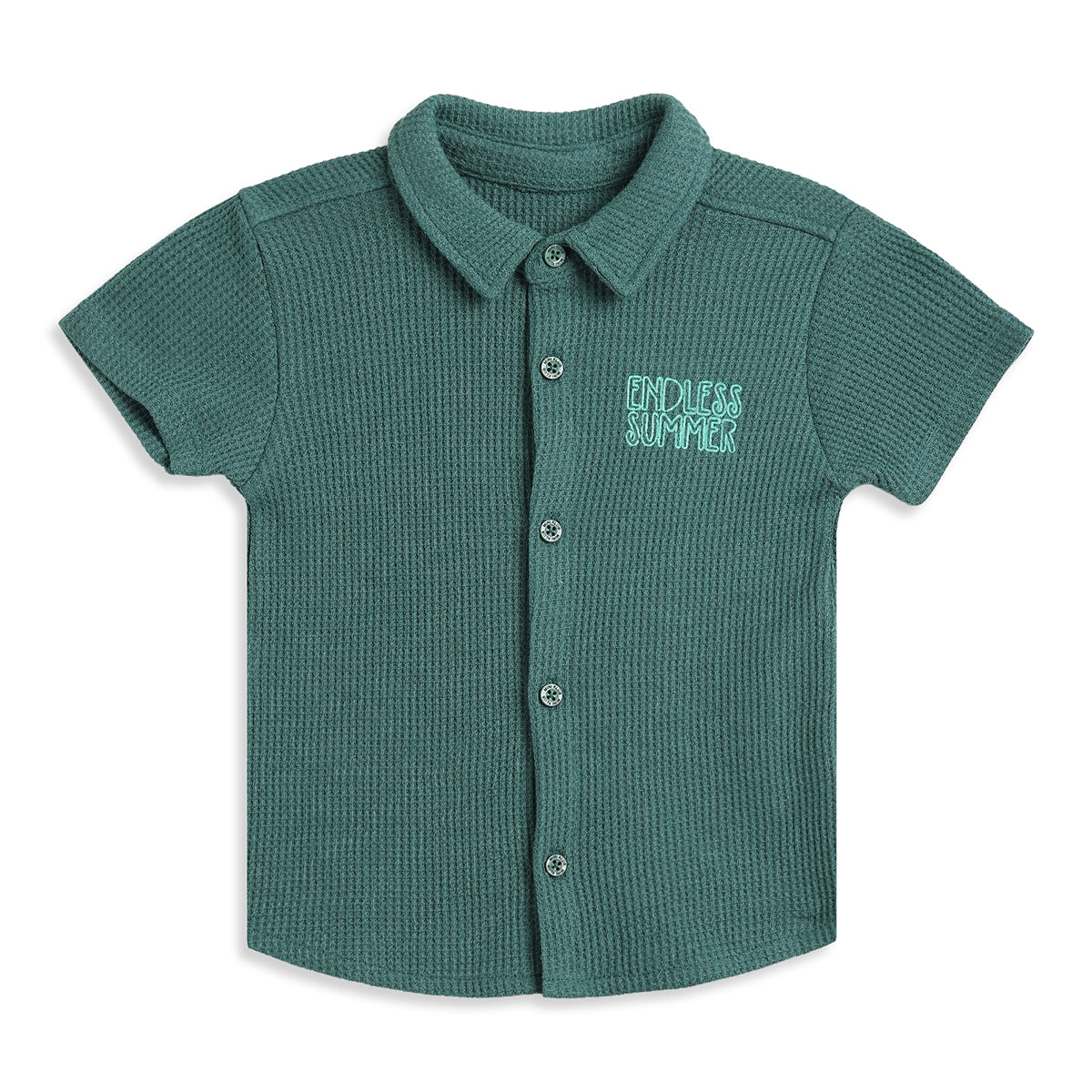 Baby Boys Green Textured Half Sleeves Casual Shirt