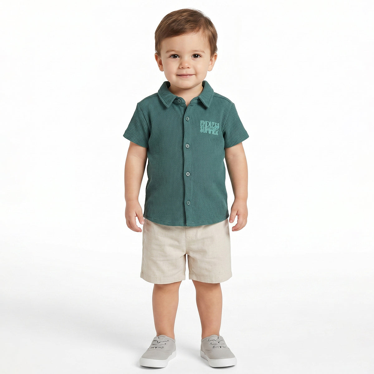 Baby Boys Green Textured Half Sleeves Casual Shirt