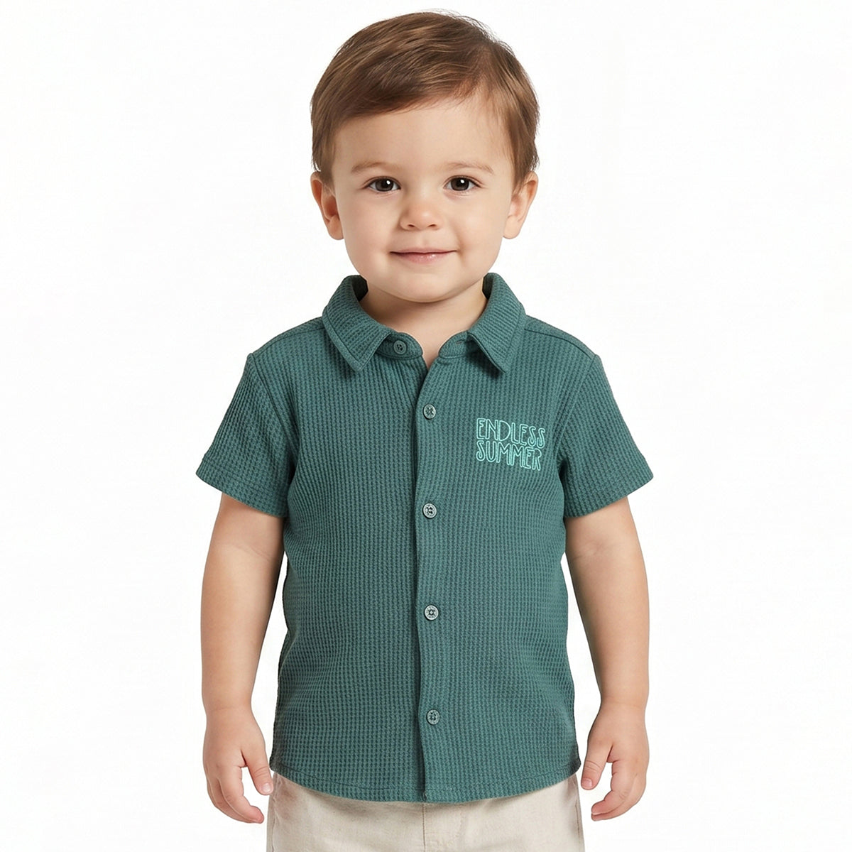 Baby Boys Green Textured Half Sleeves Casual Shirt