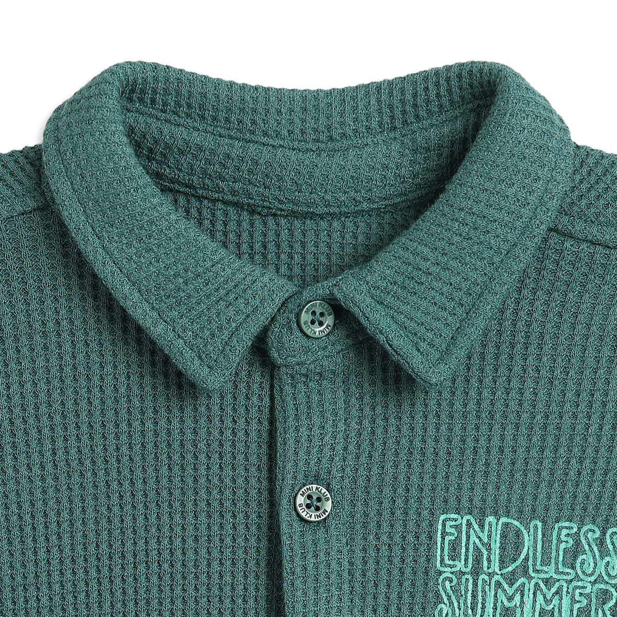 Baby Boys Green Textured Half Sleeves Casual Shirt