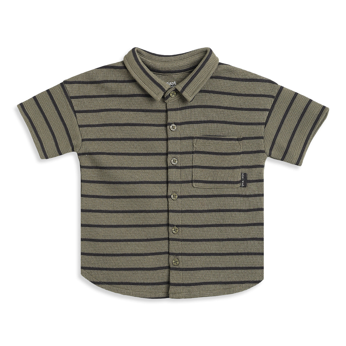 Baby Boys Olive & Black Striped Textured Half Sleeves Casual Shirt
