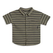 Baby Boys Olive & Black Striped Textured Half Sleeves Casual Shirt