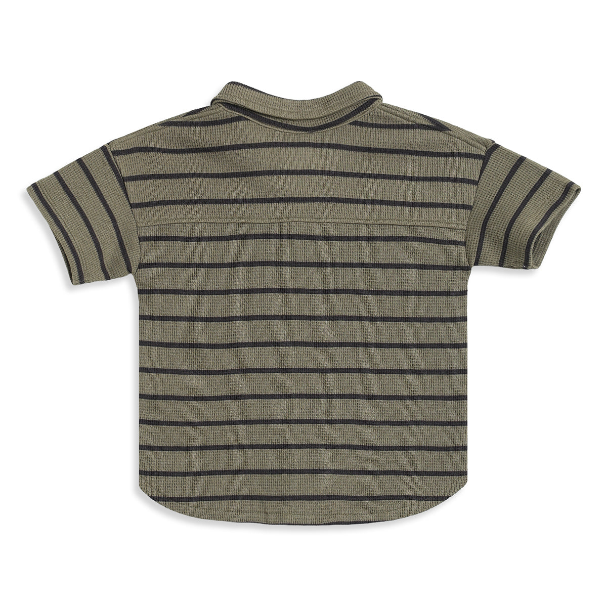 Baby Boys Olive & Black Striped Textured Half Sleeves Casual Shirt